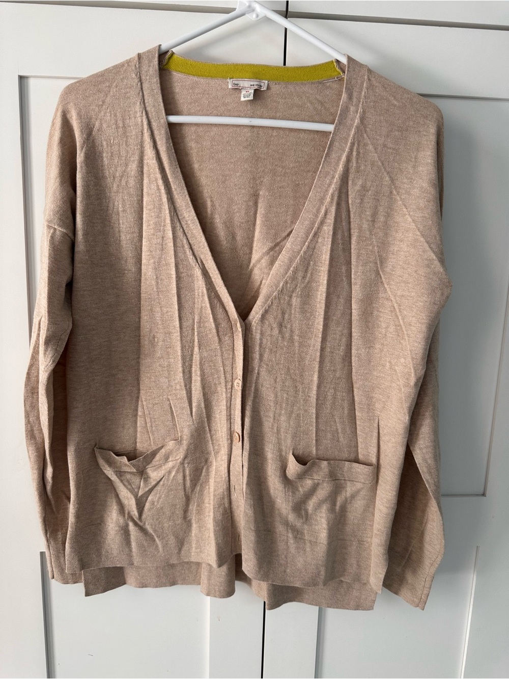 Light Beige Women's V-Neck Button Cardigan Sweater